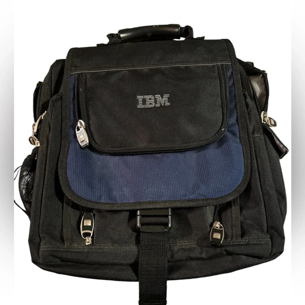 Vintage Blue Black IBM Computers Laptop Briefcase Attaché Bag RARE Geek Nerd